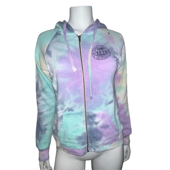 MV Sports SDSU Stockton Angel Fleece Full Zip Hoodie Tie Dye Medium NWT - Picture 1 of 9